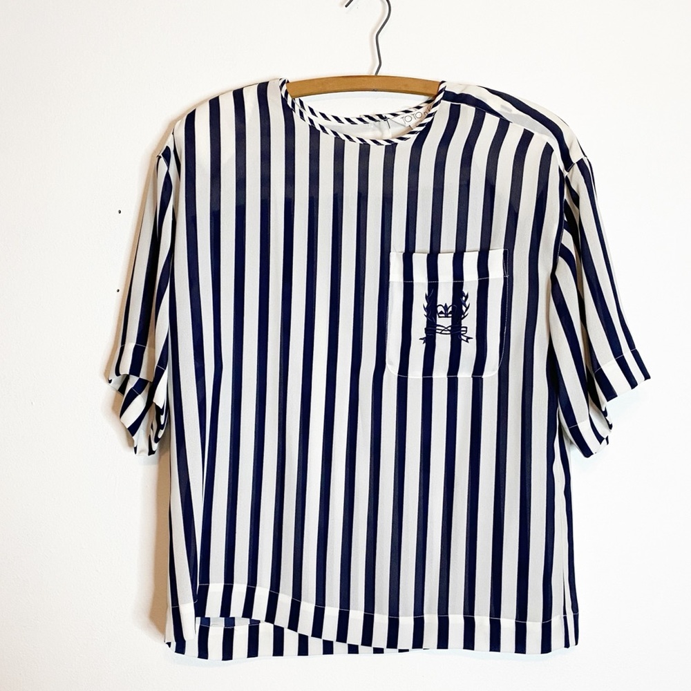SALE 5/$25 Vintage ToTo n Ko Sheer Striped Nautical Blouse Large - Picture 1 of 5